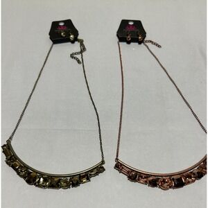 Lot of 2 Necklace & Earrings Set Gold Brown‎ Bronze Copper Rhinestone Jewelry